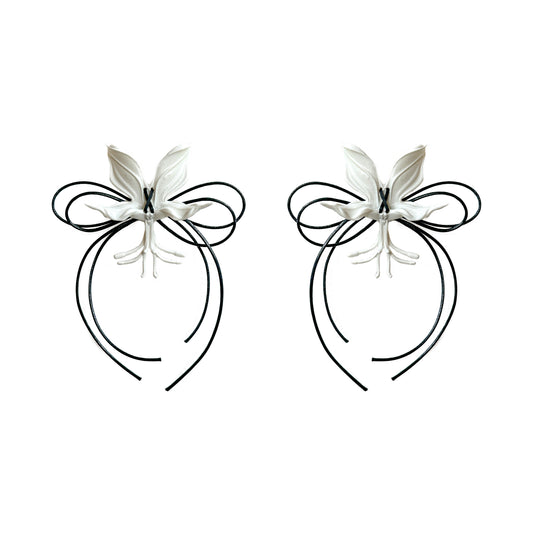 White Orchid Double Ribbon Earrings - Black