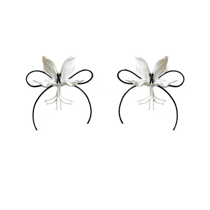 White Orchid  Ribbon Earrings - Black