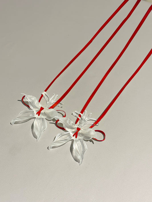 Clear Orchid Whispers Earrings Ribbon  - Scarlet