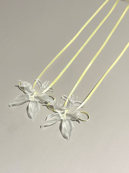 Clear Orchid Whispers Earrings Ribbon  - Yellow