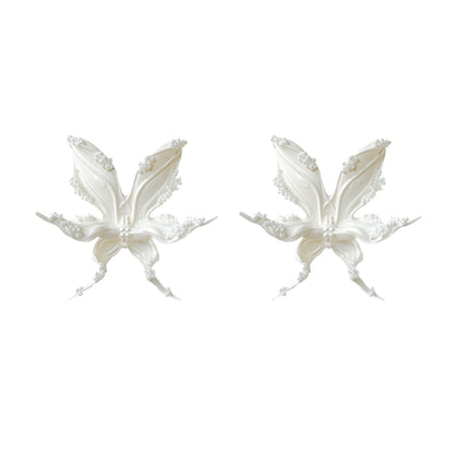 Snow White Beaded Orchid Earrings