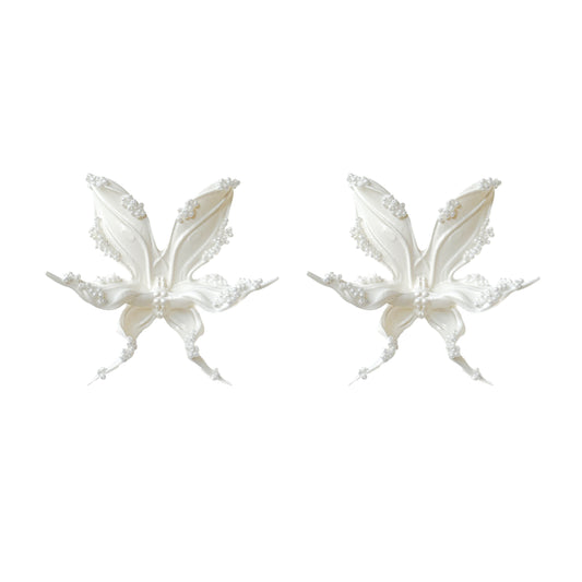 Snow White Beaded Orchid Earrings